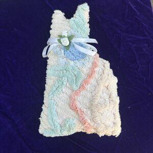 Vintage Chenille Colorful Pastel Handmade Cat Pillow Ribbon Detail